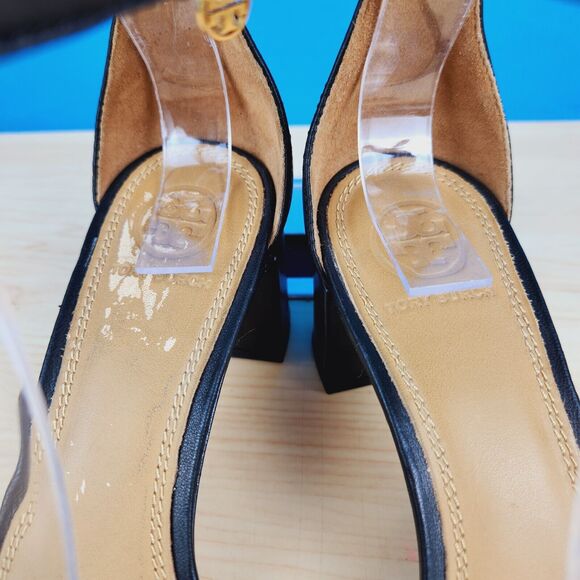 Tory Burch‎ Cecile Womens Size 6.5 Block Heels Black Leather Slingback Sandals - Picture 5 of 9